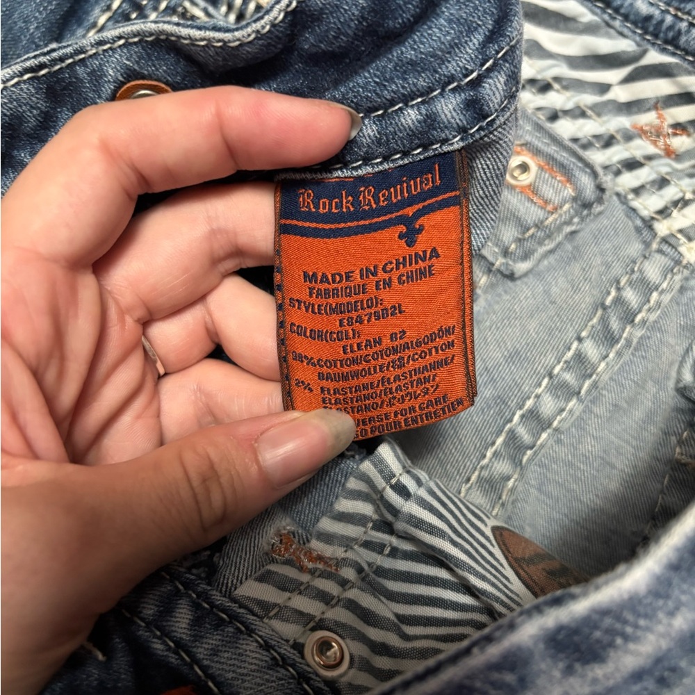 Rock Revival Blue Boot Cut Jeans with Decorative Stitching - Picture 13 of 16